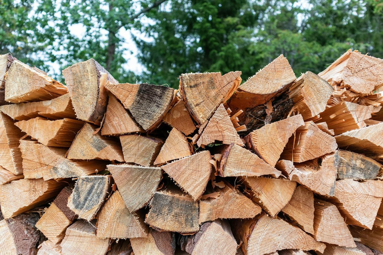 Neatly stacked split firewood
